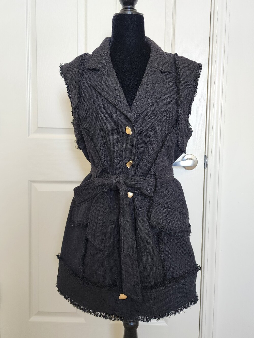 Rachel Zoe - NWT Womens Black Fringed Belted Vest Blazer/Dress